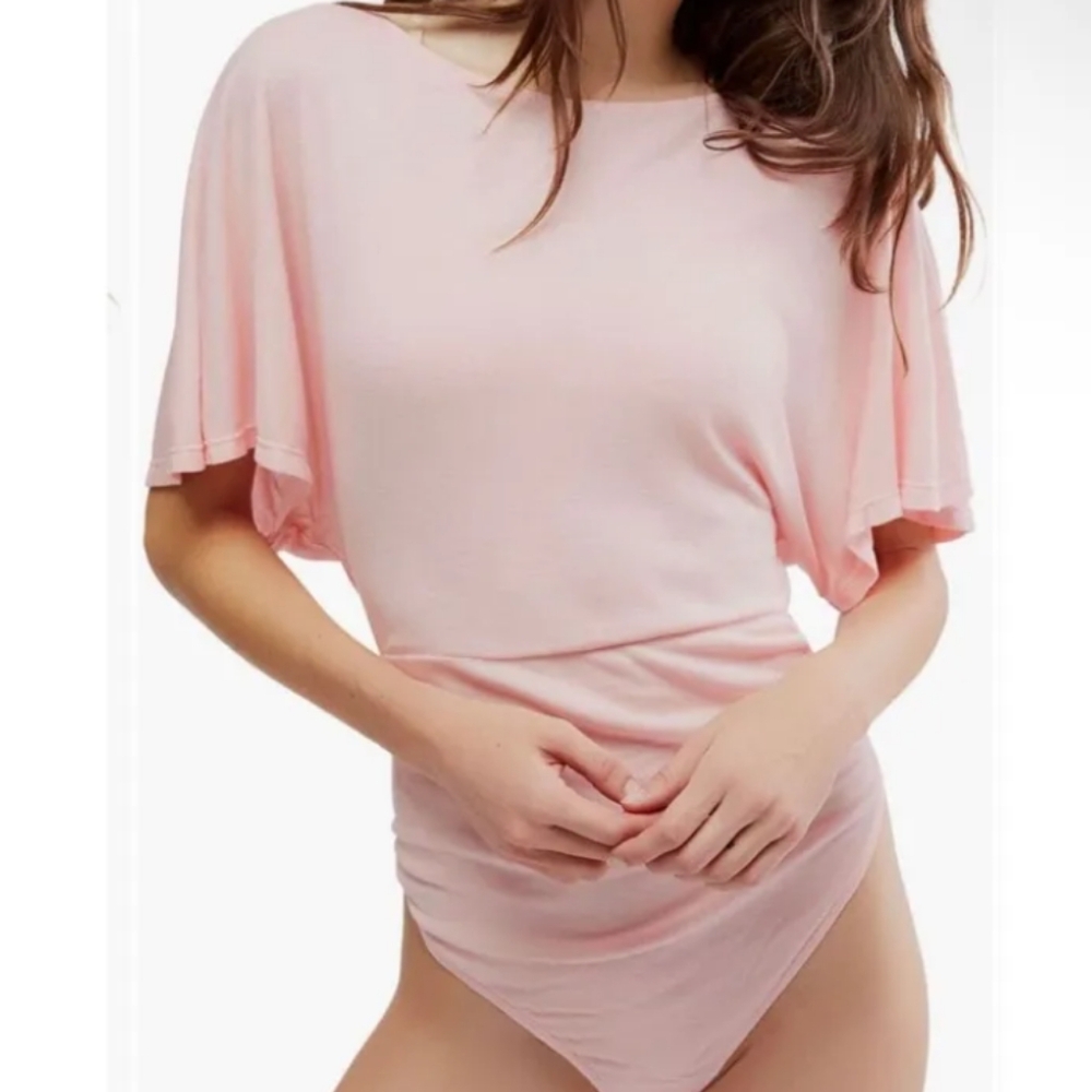 NWT Free People Homebody Tee Shirt Bodysuit in Pink Salt Size Small